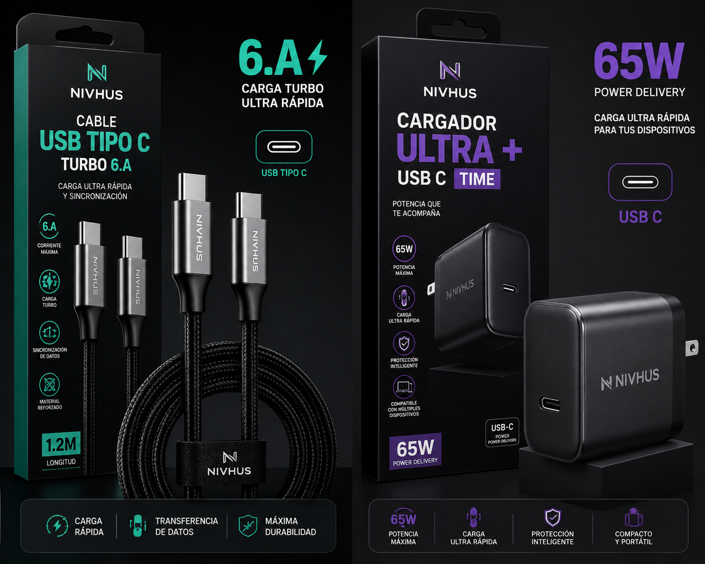 CARGADOR ULTRA + USB C TIME 65W